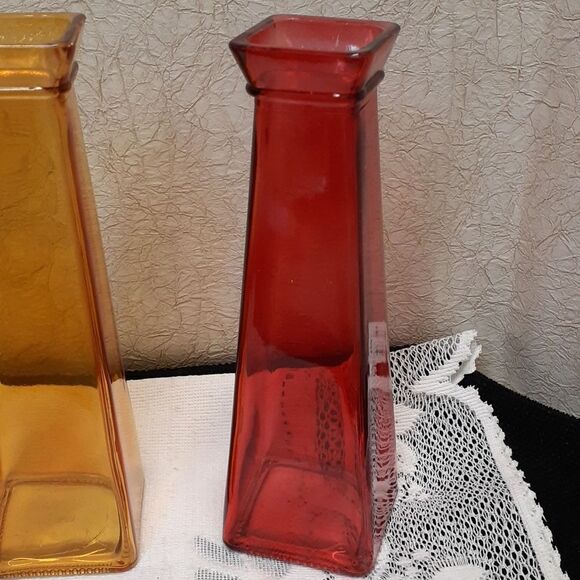 JEWEL Colored Glass Bud Vases SET 3 Square Flower Vases Centerpiece - Picture 4 of 7